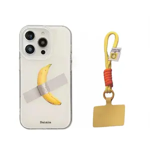 Banana Pattern Phone Case with Lanyard, Funny Tape Banana Phone Case, Phone Accessories Compatible with iPhone 11 12 13 14 15 16 Pro Max, Cover