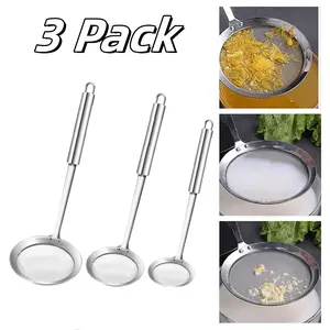 3 Pack Stainless Steel Fine Mesh Food Strainer Hot Pot Fat Skimmer Spoon for Oil Filter Skimming Grease Foam Gravy kitchen Tool