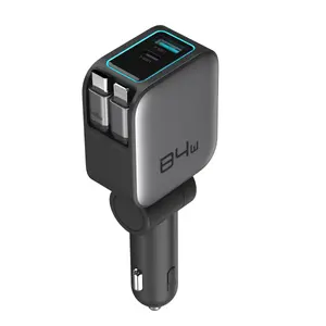 Four-in-One Retractable Car Charger, 80W Super Fast Charging, Dual Coiled Cables with 2 USB Ports, Compatible with iPhone 15/14/13/12 Pro Max & Galaxy S23 & More Bluetooth Phones
