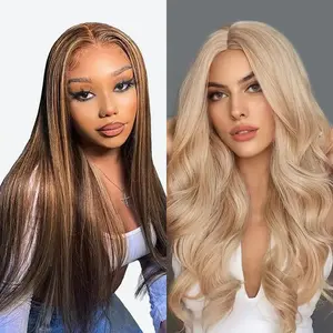 [AuvzyHair sale 28"&24"] Buy 1 Get 2 wig" 28 Inch 13x6 Straight Hair Lace Front Wigs +24 Inch Body Wave Honey Blonde Synthetic Hair Hair Pre Plucked HD Transparent Lace Frontal Synthetic Hair Wigs