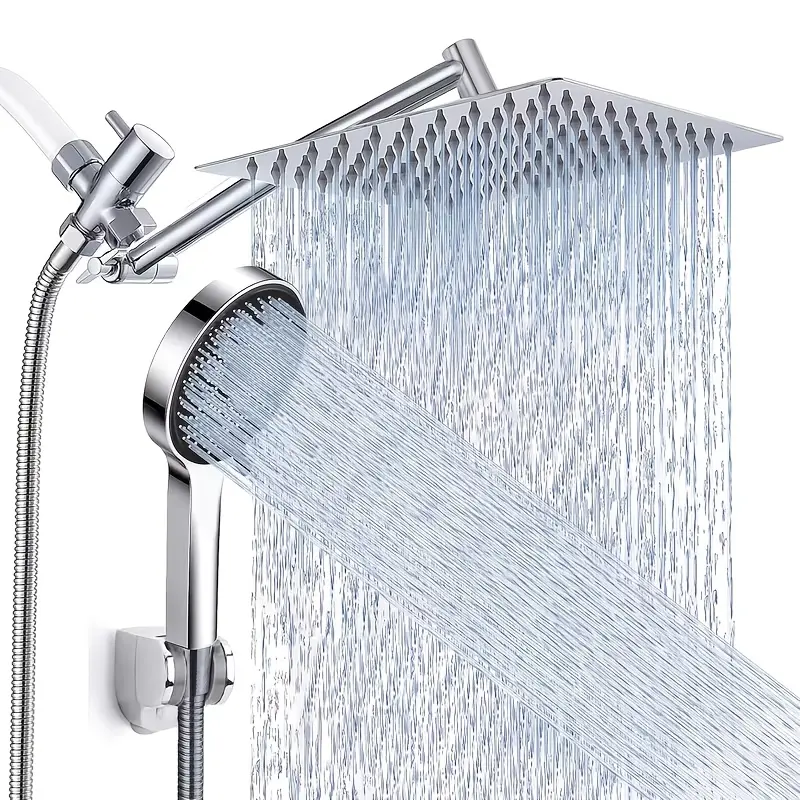 Shower Head, High Pressure Rainfall/Handheld Shower Combo With Extension Arm, 9 Settings, Anti-Leak Shower Head With Holder, Height/Angle Adjustable, Chrome, Matte Black