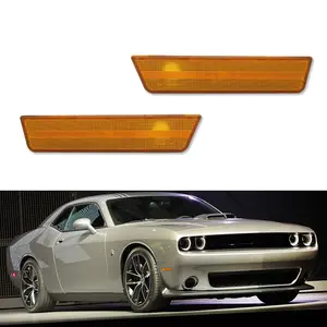 2pcs Amber Lens Front Bumper Side Marker lamps Lights Kit For 2008 2009 2010 2011 2012 2013 2014 Dodge Challenger, Replace OEM # 68043394AA, 68043395AA
