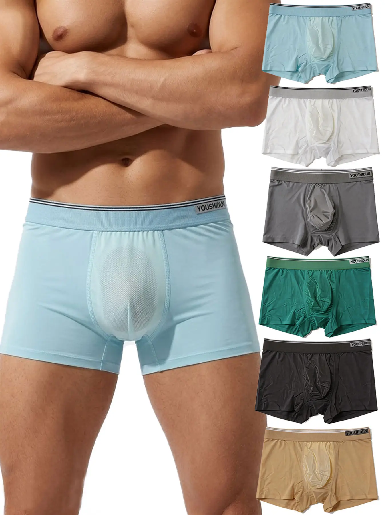 Men's 6PCS Ice Silk Seamless Boxer Briefs Pack - Plain, Smooth, Stretchy, Cooling, Breathable, 3D Comfort Pouch, No Ride Up, Lightweight, Moisture-Wicking Underwear for Gym, Daily Wear, 3D Pouch