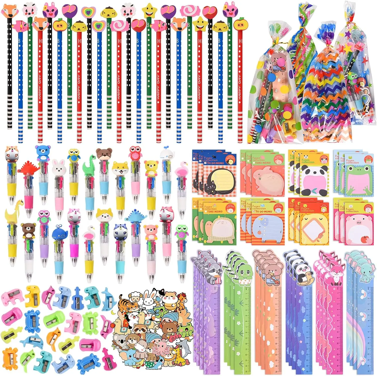 24-Pack Cute Animal Office Stationery Set for Kids - Cartoon Pencils, Writing Tools Kit, Back to School Gifts, Classroom Prizes