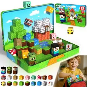 60 PCS Magnetic Blocks with Metal Box, 0.8in Mini Magnetic Building Cubes STEM Educational Toys for Kids Ages 3+ Boys Girls, Travel Airplane Classroom Play, Birthday Christmas Toy Gifts, Magnetic Building Tiles, Creative Building Block