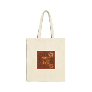 Soft Life Era Canvas Tote Bag, Eco-Friendly Shopper, Floral Print Bag, Gift for Her, Casual Carryall Bag