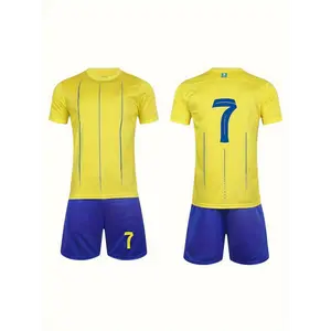 Unisex #7 Yellow Striped Polyester Soccer Jersey Set - Stretch Fabric, Regular Fit, Multi-Size Sports Clothing for Youth Team Sports & Outdoor Athletic Wear