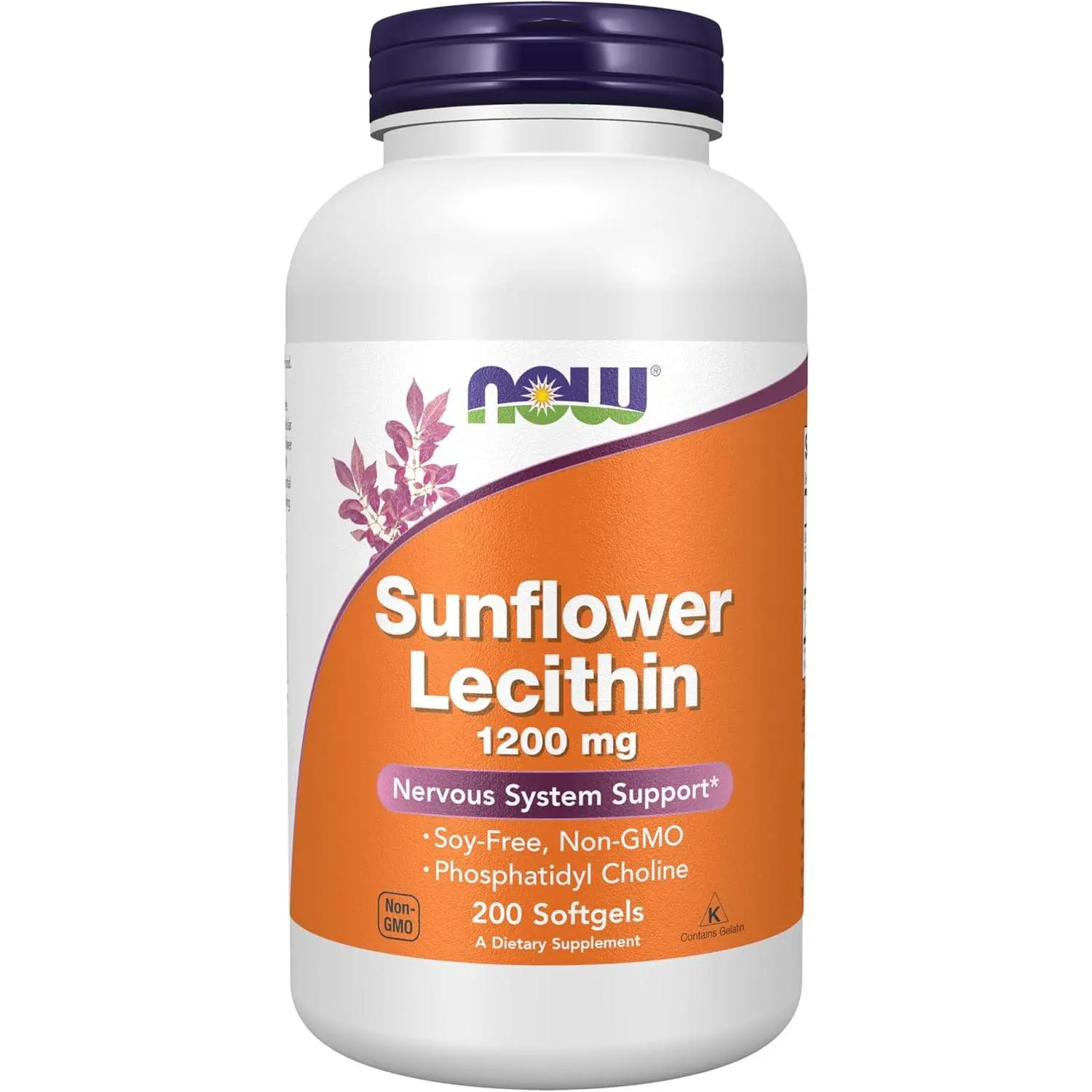 NOW Supplements Natural Sunflower Lecithin 1200 mg Softgels (200 Count) - with Phosphatidyl Choline & Essential Fatty Acids, Supports Cell Membrane, Brain Health, Nervous System Function