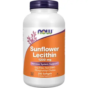 NOW Supplements, Sunflower Lecithin 1200 mg with Phosphatidyl Choline, 200 Softgels Essential Fatty Acids Cell Membrane