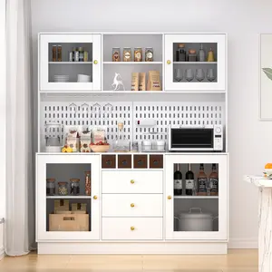 VOWNER Kitchen pantry Hutch bar Cabinet, Freestanding Buffet Hutch with Pegboard, Power Outlet, 4 Doors & 3 Drawers, Cupboard with Microwave Shelf, storage cabinet