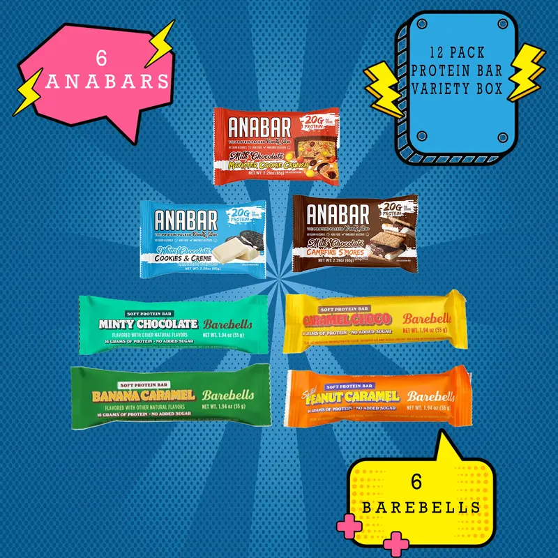 Barebell & Anabar Variety Healthy Snack Box - 6 Assorted Bars of each (12 Count) Sweet