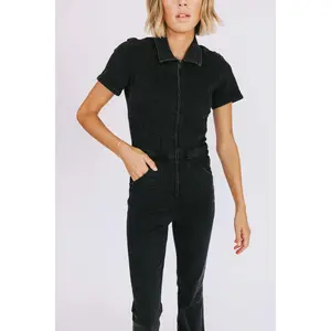 FREE PEOPLE - Jayde Flare Jumpsuit - Cotton Denim, Fitted Style, Comfortable Fit, Available in Black & White, Medium Size