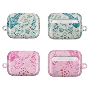 Ocean Aesthetic AirPods Case – Cute Stingray & Seashell Pattern, Blue and Pink Marine Life Design, Beach Style AirPods Pro/Pro 2, AirPods 1/2/3/4 Cases  – Gift for Sea Lovers