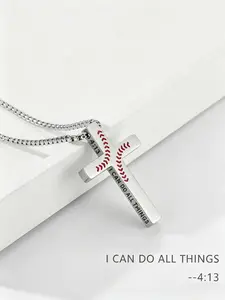 Baseball Cross Necklace with Engraved Inspirational Bible Verse, Stainless Steel Christian Pendant for Men & Teen Boys, Graduation Gift for Baseball Lovers, Religious Jewelry Easter Gift