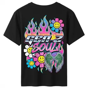 Gen Z Soul T-Shirt |   Y2K Aesthetic Flame Smile Flower Wings Graphic Tee |   Retro Techno Vibe Shirt"