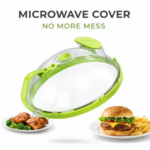 Microwave Splatter Cover with Water Steamer, 10 Inch Clear Food Plate Lid, Mess Free Heating, Steam Vent Design for Microwave Oven Kitchen Use