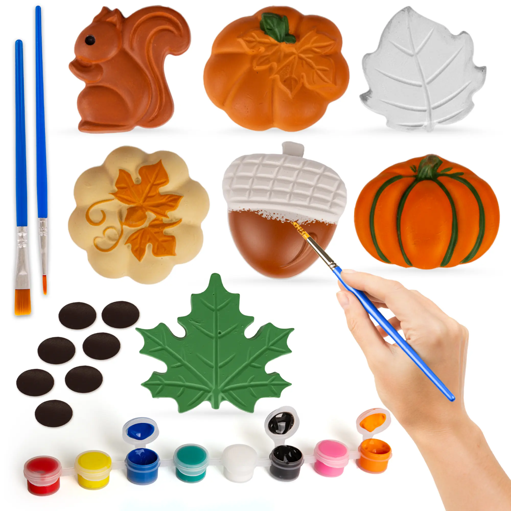 ArtCreativity Unisex Thanksgiving Ceramic Painting Craft Kit - 7 Pack, 6 Ceramic Figures, 8 Paints, 2 Brushes, 6 Adhesive Magnets, Vibrant Learning Art for Kids, Fall DIY Activity for Toddlers 3-8 (Toys & Hobbies, Educational Arts & Crafts)