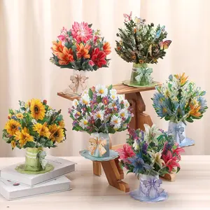 520 3D Pop Up Card Artificial Flower Bouquet 2 in 1 Romantic Couples Gift Birthday Wedding Anniversary Keepsake