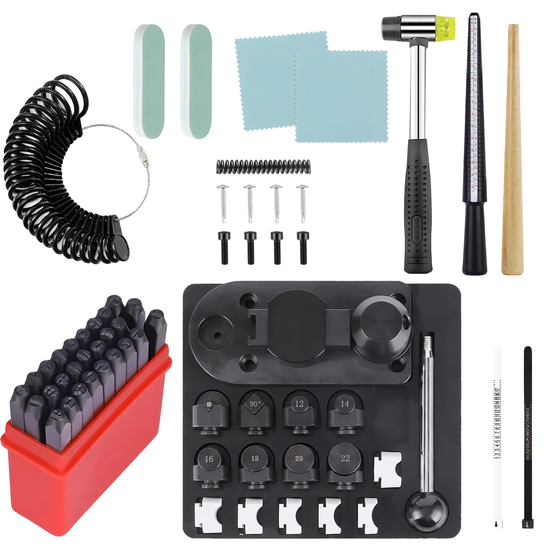 Professional Ring Bending & Stamping Tool Kit with Mandrel, Sizer & Metal Stamps for Custom Ring Projects & Spoon Ring Making