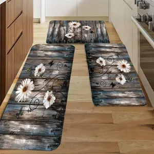 Floral Pattern Kitchen Mat, 3 Counts/set Non-slip Farmhouse Kitchen Rug, Rectangle Home Decor Floor Mat for Kitchen Living Room Bedroom Bathroom