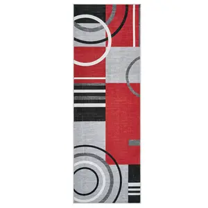 2 x 6 ft Polyester Low Pile Modern Abstract Geometric Printed Foldable Machine Washable Rectangular Area Rug for Hallway, Bathroom, Low Pile Rug, Modern Abstract Rug