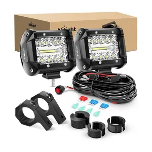 Nilight 4-Inch 60W Triple Row Spot Flood LED Pods (Pair) - High-Power Work Light, Horizontal Bar Tube Clamp Mount, 16AWG Wire, 3-Pin Switch