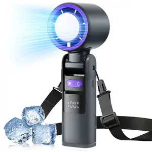 Portable Handheld Turbo Fan, 1-100 Speed Adjustable with LED Display & Ice Cooling & Flashlight, USB Rechargeable Battery, 4 IN 1 Pocket Design Mini Fans for Indoor/Outdoor/Travel/Work
