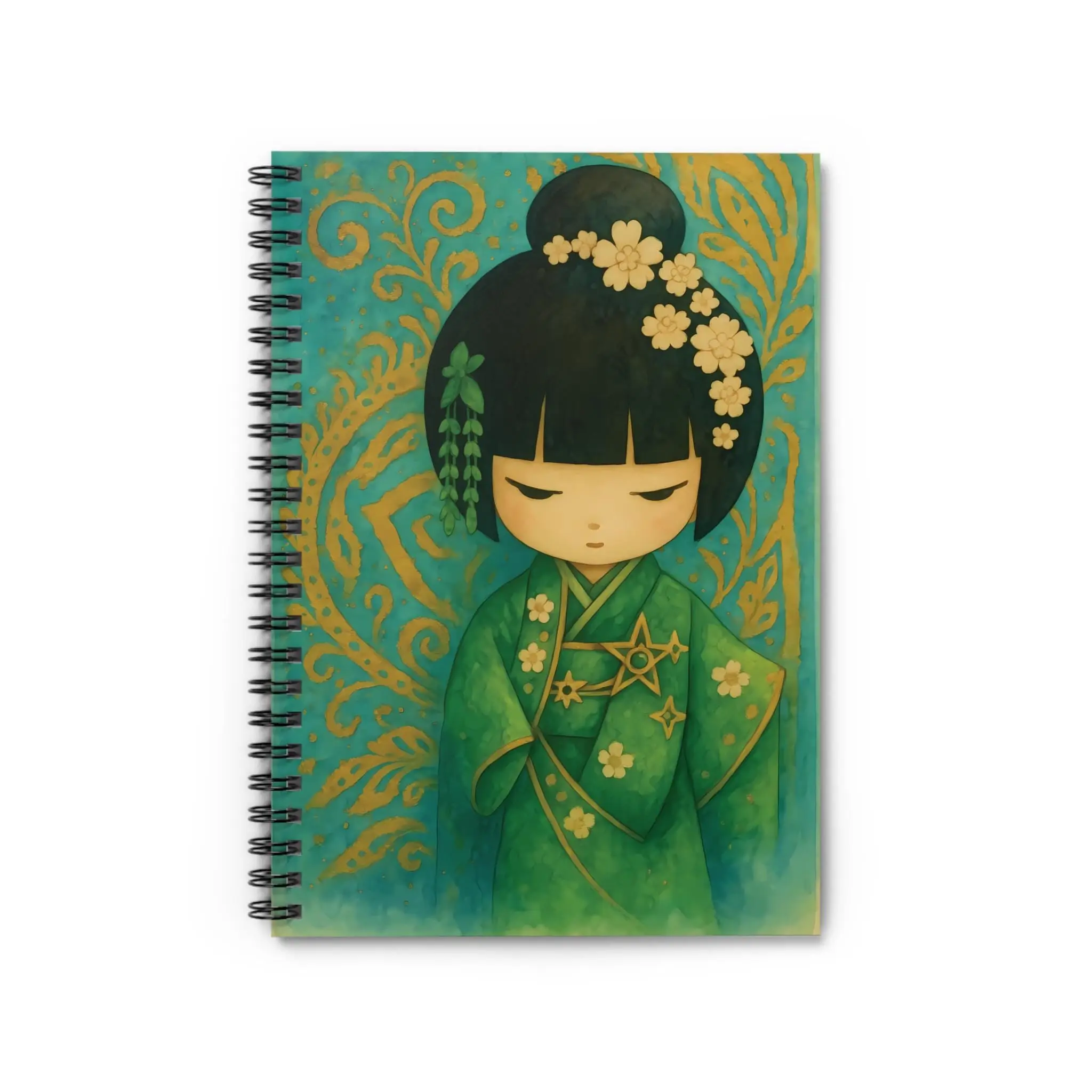 Green Kimono Girl Notebook: Japanese Watercolor Journal (6x8)