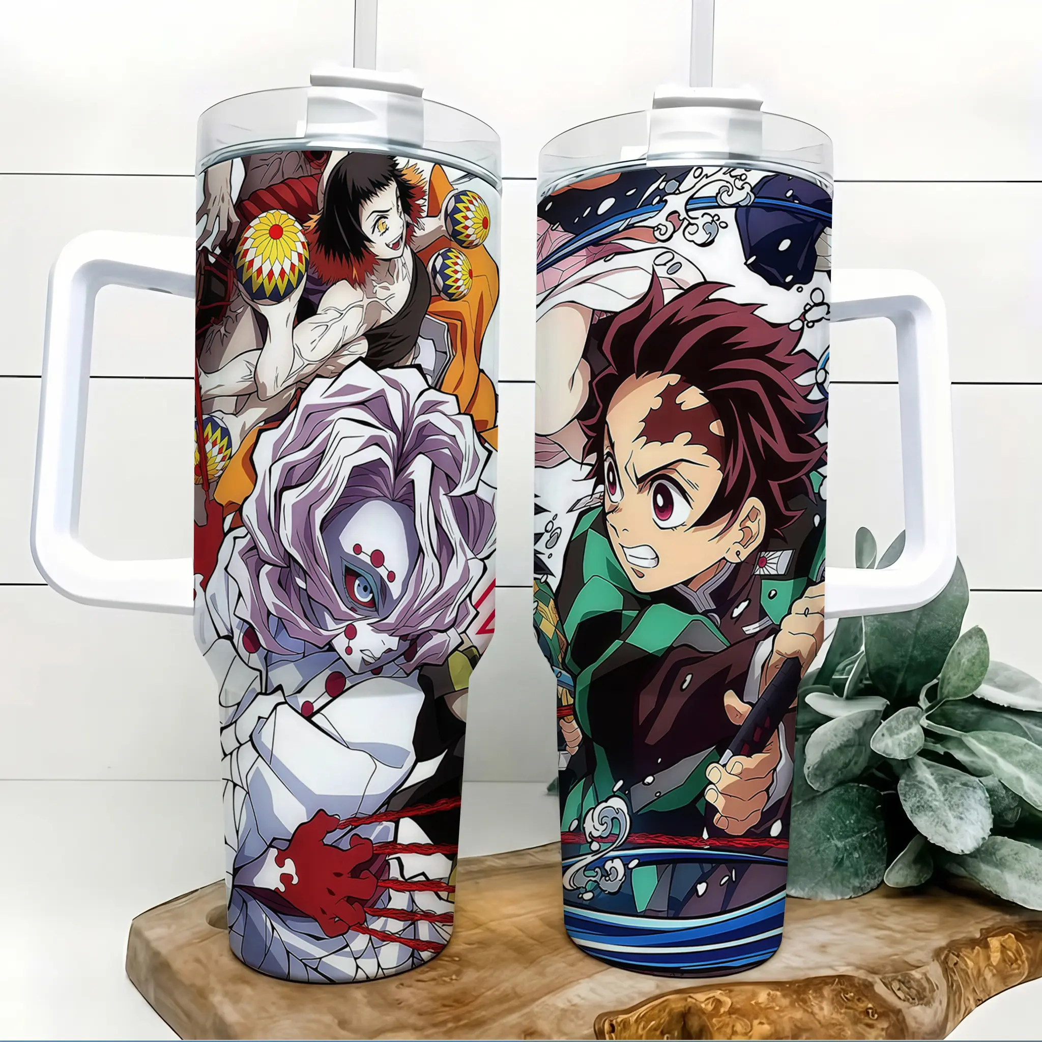 Demon Slayer Anime 40oz Tumbler with Handle and Straw Tanjiro Spider Demon Battle Art Japanese Anime Water Bottle Insulated Stainless Steel Travel Mug Anime Fan Gift for Teens Students Collectors