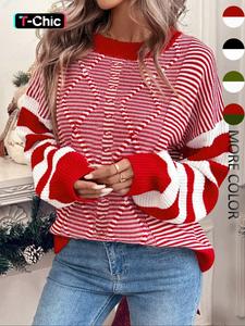 women's striped print drop shoulder sweater pullover, casual long sleeve round neck jumper for fall & winter, fashion ladies' knitwear for daily wear valentine's day, gift