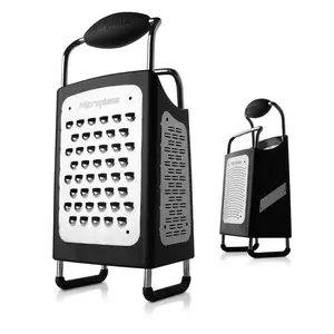 Microplane 4-Sided Box Grater with Ultra Coarse, Fine, and Medium Ribbon Blades - Ergonomic Handle, Non-Slip, Dishwasher Safe