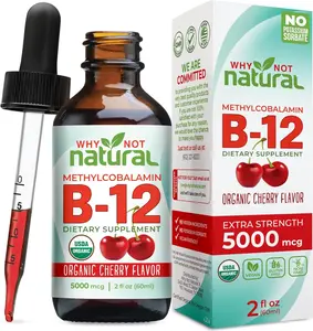 Why Not Natural Organic Vitamin B12 Liquid - Sublingual Extra Strength 60 x 5000 mcg Methylcobalamin Drops, Vegan, Maximize Absorption and Energy