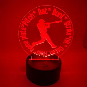 Baseball custom engraved LED light with remote