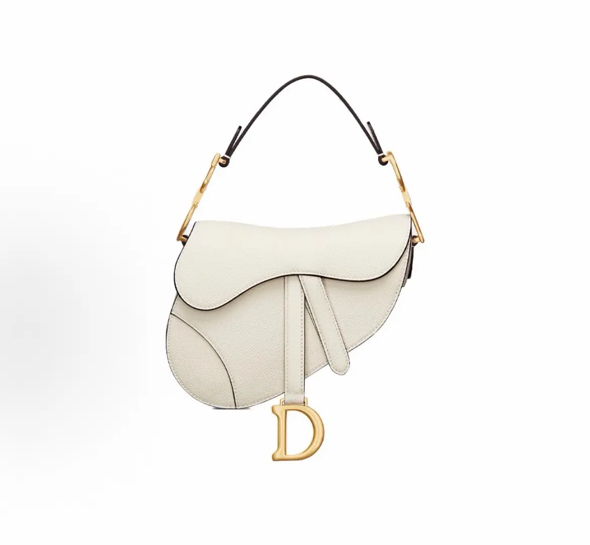 Pre-owned Dior Small White Leather Saddle Bag, Luxury Designer Shoulder Handbag, Style 2601186