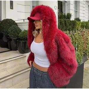 2025 New Product Fried Street Environmentally Friendly Fur Imitation Fox Hooded Jacket For Women High-end Furry Warm Tops Clothing