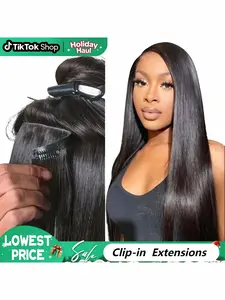 Clip in Hair Extensions Real Human Hair Straight Hair Extensions 8pcs Natural Black Human Hair Clip in Extensions Seamless Invisible Clip-ins 100% Remy Human Hair Extensions for Women Soft Double Weft Hair