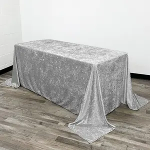 90 x 132 Inch Rectangular Crushed Velvet Tablecloth Dark Silver
