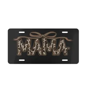Mama Camo License Plate with Pink Bow - Old School Camo Vanity Tag - Gifts for Hunting Moms - Black Metal Front Car Plate - New Mom Gift