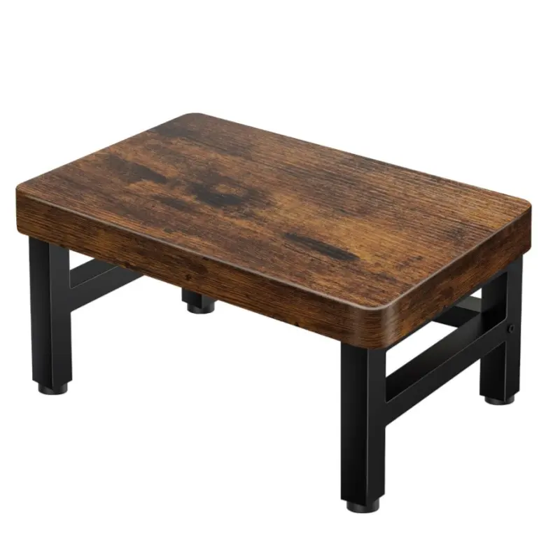 Wooden Step Stool for Adults & Kids, 480-LBS Heavy Duty with Non-Slip Rubber Feet & Suction Cup Pads, Bed Stool for High Beds, Ideal for Bedroom, Living Room, Bathroom, Kitchen,Rustic Brown