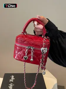 Women's Solid Color Chain Strap Crossbody Bag, Fashionable PU Leather Shoulder Bag for Daily Used, Casual Trendy Versatile High-quality Daily Commuting Bag, Casual Trendy Purse, Stylish Crossbody, Chain Crossbody Bags