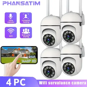 4pcs Wireless 1440p HD Cameras, Support 2.4Ghz Wifi, 360 °   Panoramic HD Indoor Surveillance System, Old Man/pet Monitoring Camera Night Vision + Two-way Audio, Smartphone APP Control, Ideal For Home, Garage, Pet Monitoring, Indoor Security Cameras