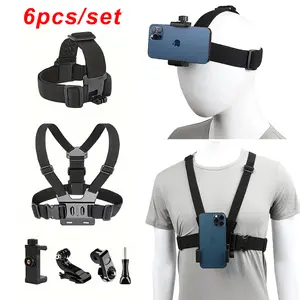 6-in-1 Action Camera Kit Mobile Phone Head Strap Chest Strap Mount Adjustable for GoPro 12 Phone Enhanced Stability Versatility