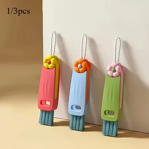 1pc 3-in-1 Petal Cup Lid Brush, Multi-functional Gap Cleaning Tool, 12.5 cm Length, Soft Bristles, Hanging Design, Colorful Household Scrub Brush for Kitchen and Bathroom Use