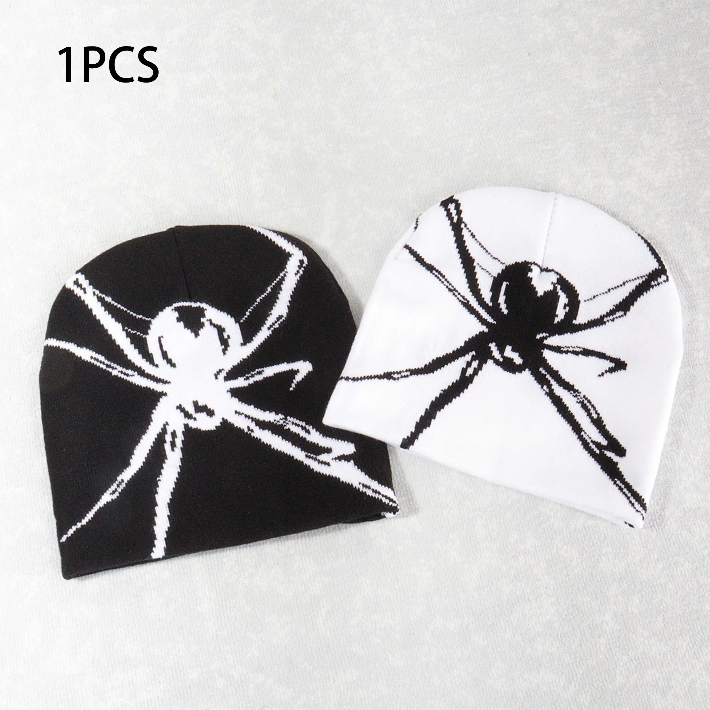 Spider Pattern Knit Beanie, Unisex Gothic Aesthetic Streetwear Hat, Warm Casual Winter Headgear, Bold Spider Design Print, All-Season Fashionable Accessory