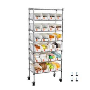 SummerWinsVEVOR 7-Tier Rolling Bin Storage Rack, 24 Small Bins, Bin Rack Storage Steel Wire Shelving System with Wheels, Mobile Tool Organizer for Garage, Warehouse, Office, Restaurant, Classroom, Kitchen, Durable Storage, Multi-Tiereddealsforyoudays