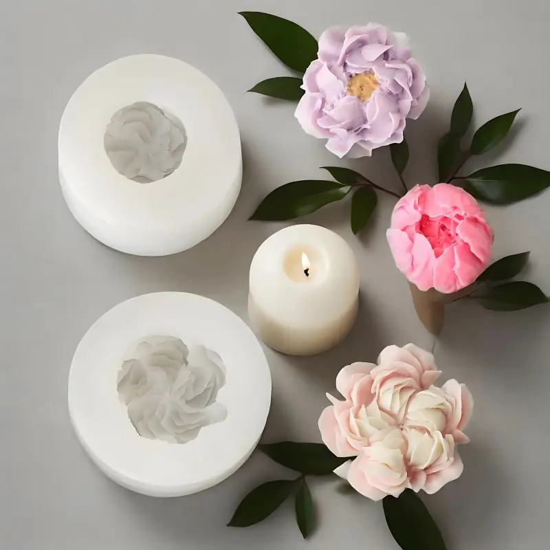 Candle Mold 3-Piece Set Flower Clay Handmade Romantic Festival Decoration Austin Rose Peony Silicone Mold Candle Molds For Candle Making DIY Kit Handmade Crafts