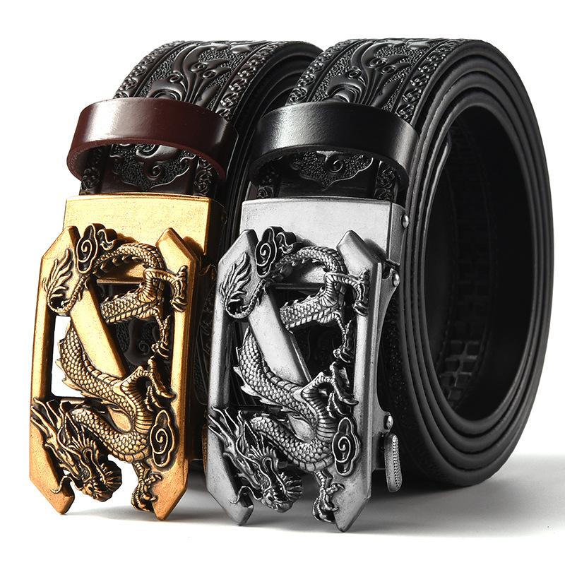 Trendy Daily Men’s Vintage Belt, New Dragon Head Carved Embossed, Classic Versatile Leather Belt Ideal for Daily Wears, Denim Outfits, Layered Styling