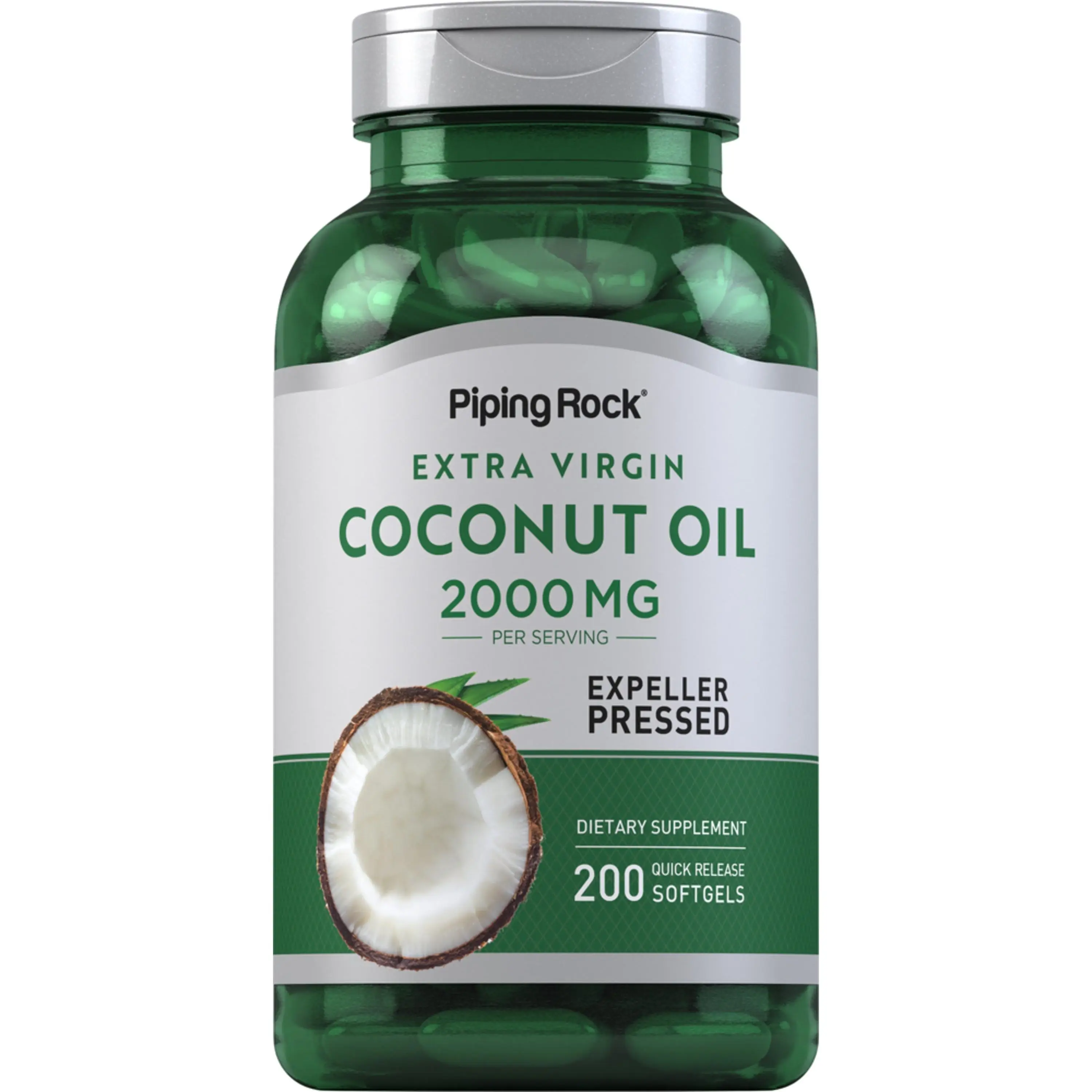 Piping Rock Coconut Oil (Extra Virgin), 2000 mg (per serving), 200 Quick Release Softgels