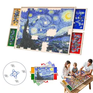 Rotatable 360-Degree Wheels Puzzle Board with Drawers and Cover 1000 Pieces Lightweight Portable Wooden Puzzle Table for Adults Kids Size 30" x 22"