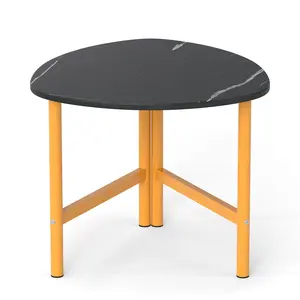 COSTWAY - Triangle Coffee Table Oval Coffee Table with Metal Legs Industrial Center Table-Black